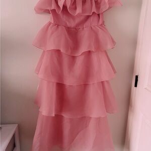 SHEIN Pink Strapless Layered Dress